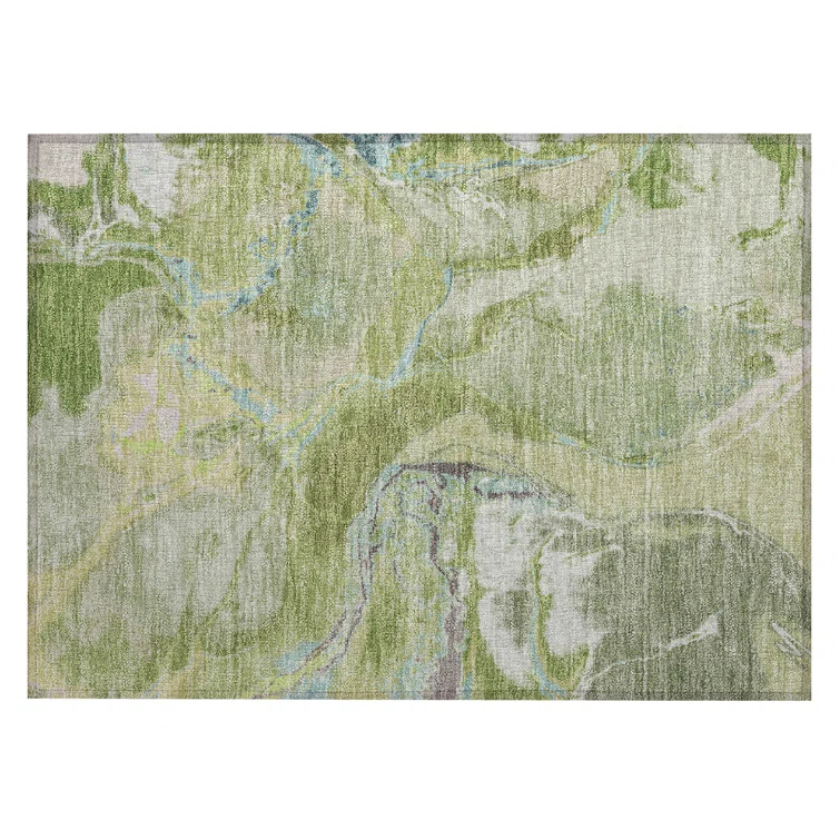 Machine Washable Indoor/Outdoor Chayden ACN1005 Green Rug