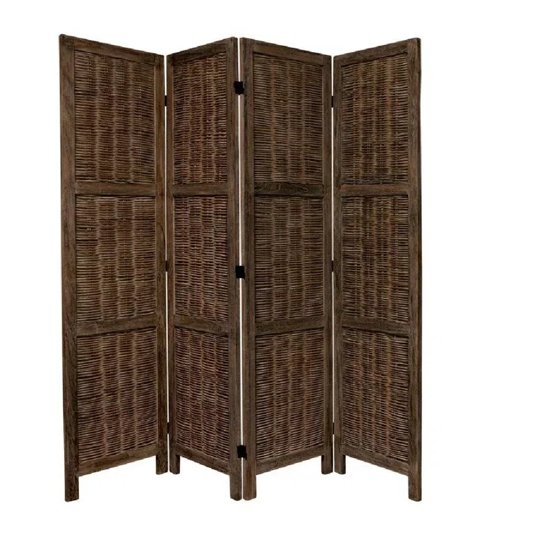 Oriental Furniture 5 1/2 ft. Tall Bamboo Matchstick Screen - Brown - 4 Panel