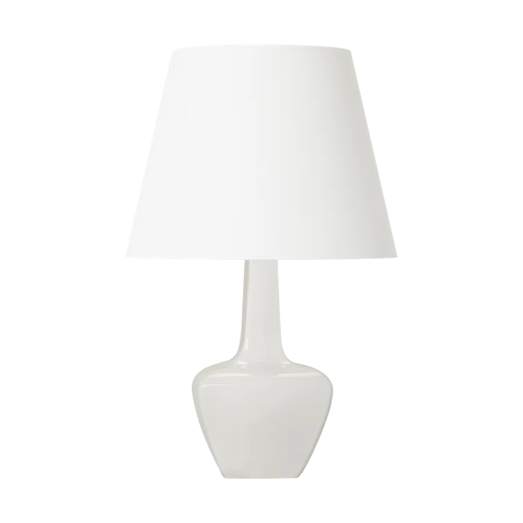 New White Ceramic Table Lamp with Linen Shade