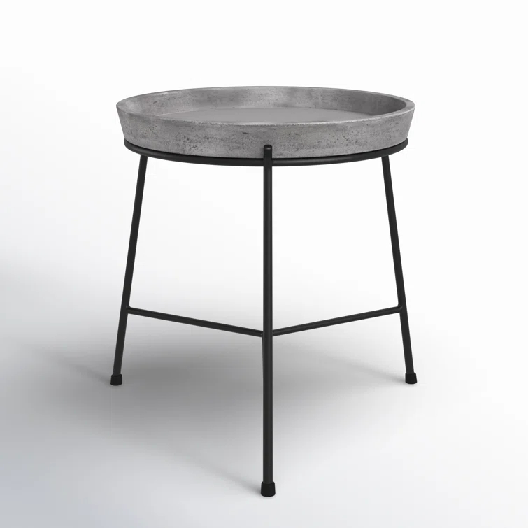 Contemporary Black Metal Square End Table with Concrete Top
