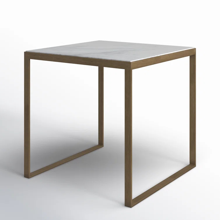 White Marble and Brass Square End Table