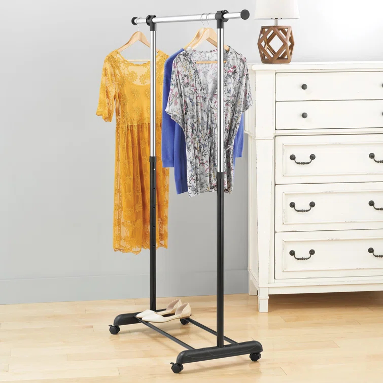Whitmor Adjustable Garment Rack - Rolling Clothes Organizer - Black and Chrome