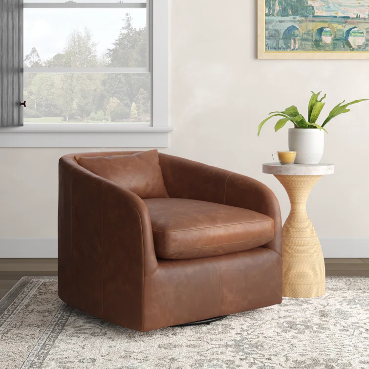 Paralimni Genuine Leather Swivel Armchair