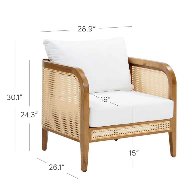 Bohemian Cushioned Patio Chair, White Outdoor Lounge Chair With Solid Wood Frame