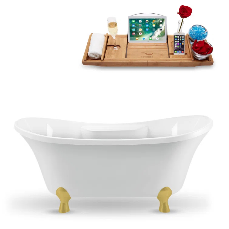 Streamline Bath 60'' x 32'' Freestanding Soaking Acrylic Bathtub N902BGL-PNK