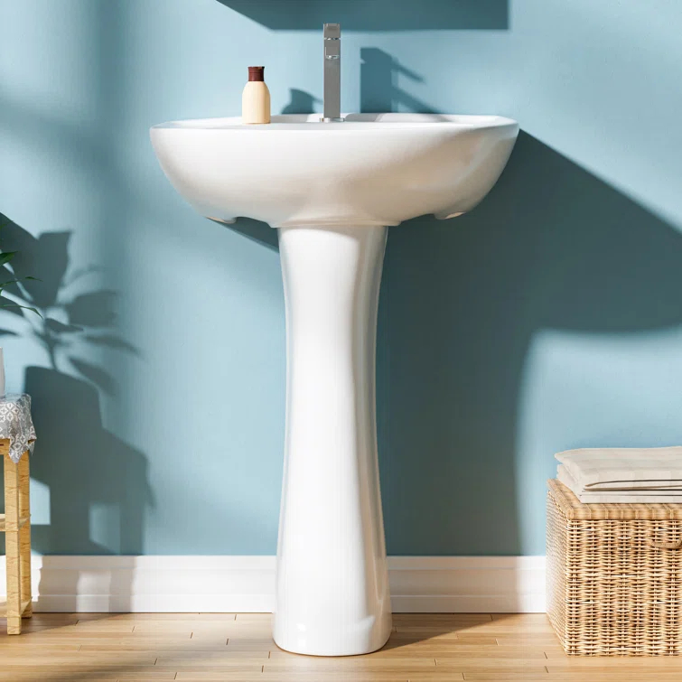 22 in. White Vitreous China Novelty U-Shape Pedestal Sink with Overflow Drain