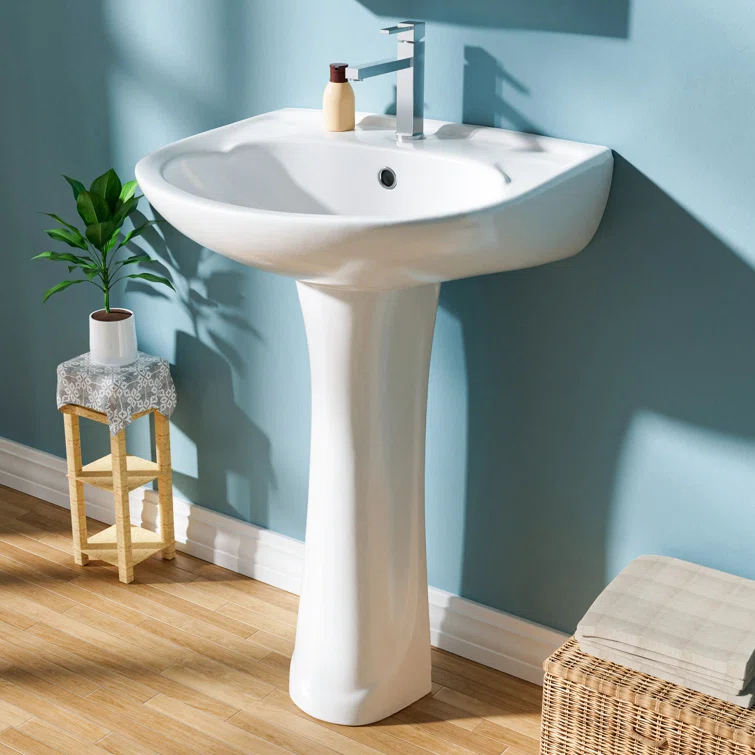 22 in. White Vitreous China Novelty U-Shape Pedestal Sink with Overflow Drain