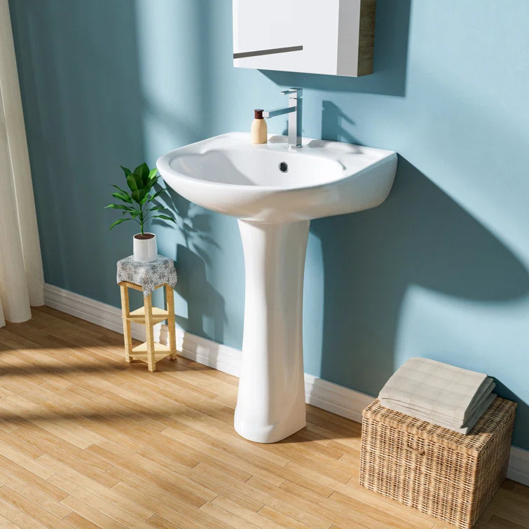 22 in. White Vitreous China Novelty U-Shape Pedestal Sink with Overflow Drain