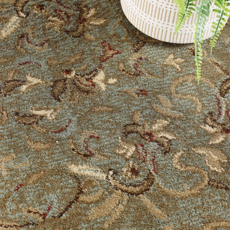 Traditional Oriental Floral Scroll Classic Vines Indoor Area Rug in Green