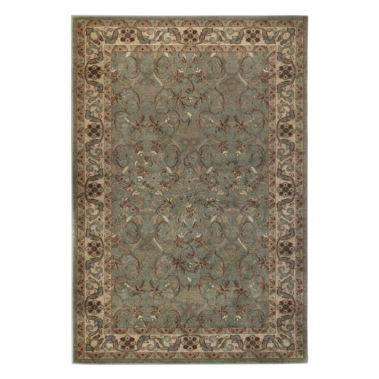Traditional Oriental Floral Scroll Classic Vines Indoor Area Rug in Green