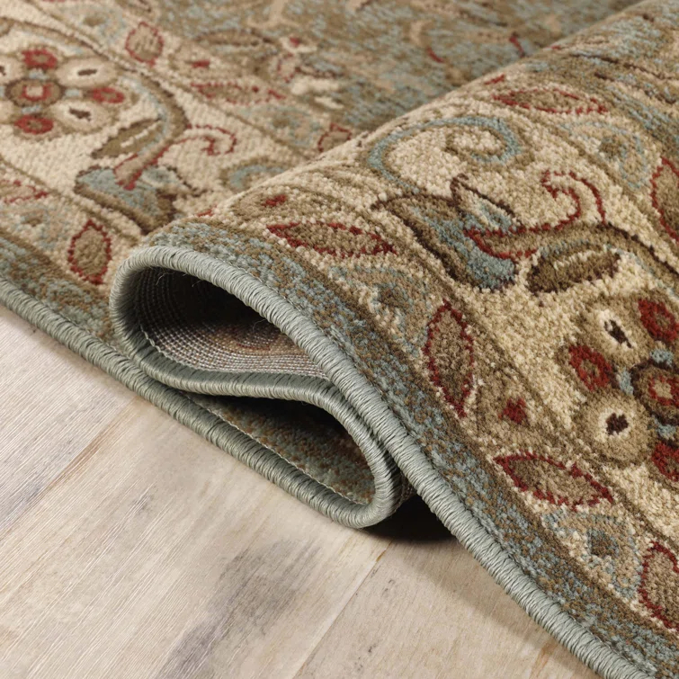 Traditional Oriental Floral Scroll Classic Vines Indoor Area Rug in Green
