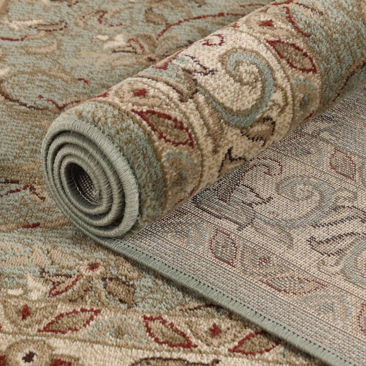 Traditional Oriental Floral Scroll Classic Vines Indoor Area Rug in Green