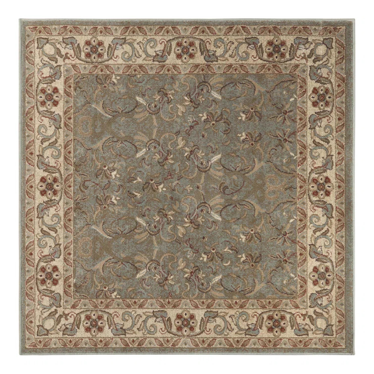 Traditional Oriental Floral Scroll Classic Vines Indoor Area Rug in Green