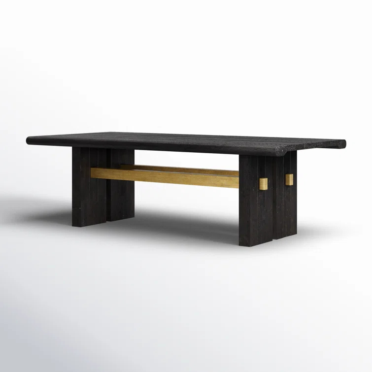 Black and Natural Pine Wood Rectangular Dining Table