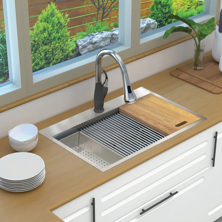 Transolid 32-in X 22-in 18-Gauge Drop-in Stainless Steel Kitchen Workstation Sink