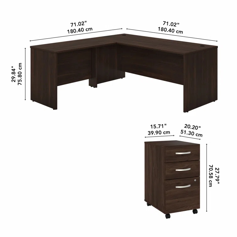 Bush Business Furniture Studio C L Shaped Desk with Mobile File Cabinet and Return