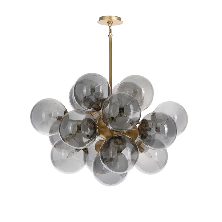 Natural Brass Sputnik Chandelier with Smoke Glass Globes