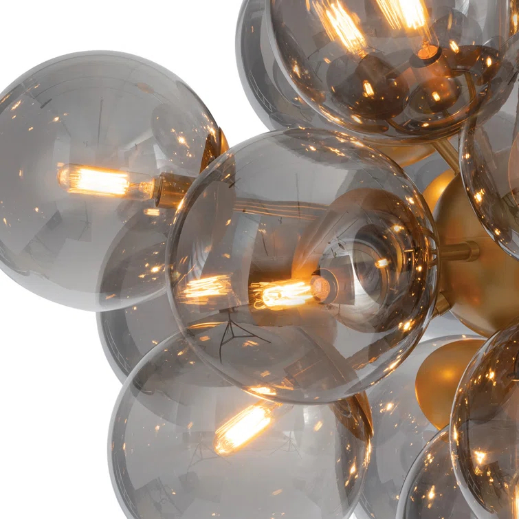 Natural Brass Sputnik Chandelier with Smoke Glass Globes