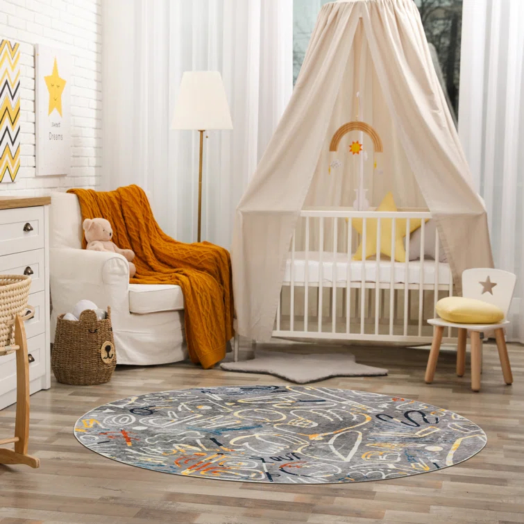 Sportsglyphs Gray Tones Baseball Power Loom Polyester Area Rug