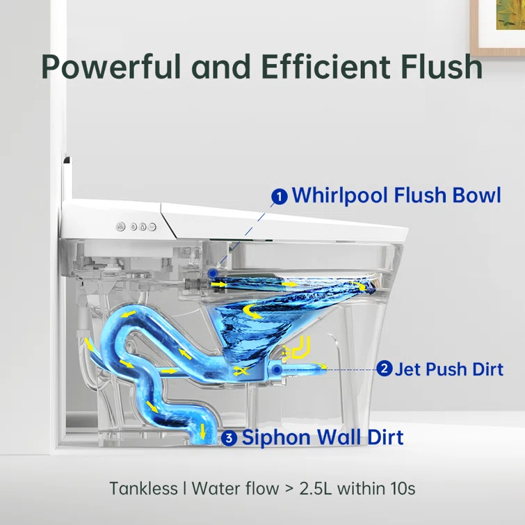 Smart Bidet Toilet, Elongated Tankless Toilet Bidet, Auto Flush, Foot Sensor Flush,Warm Water Clean,Dryer