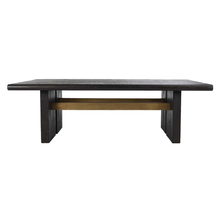 Black and Natural Pine Wood Rectangular Dining Table