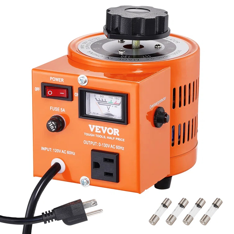 VEVOR 500VA Auto Variable Voltage Transformer, 15.3 Amp, 110V Input 0-130V Output AC Voltag