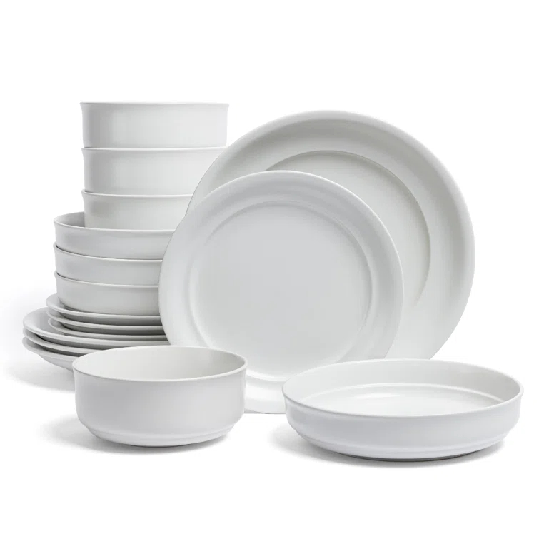 over&back Rimmed 16-Piece Semi Hand-Finished Stoneware Dinnerware Set, Service for 4