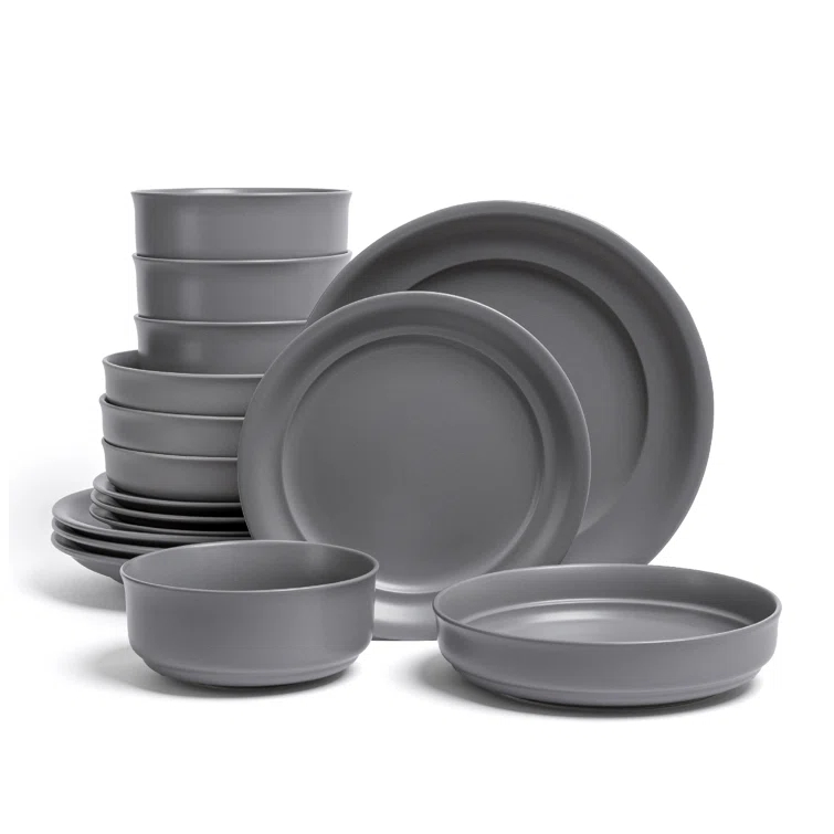 over&back Rimmed 16-Piece Semi Hand-Finished Stoneware Dinnerware Set, Service for 4