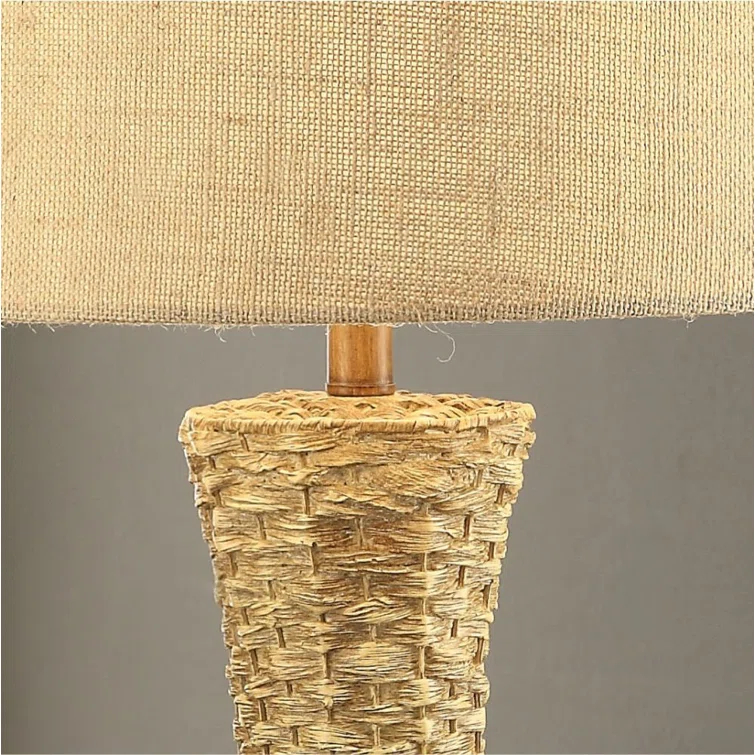 Belita 26" Brown Woven Table Lamp with Linen Shade