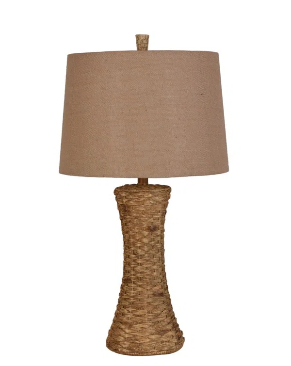 Belita 26" Brown Woven Table Lamp with Linen Shade