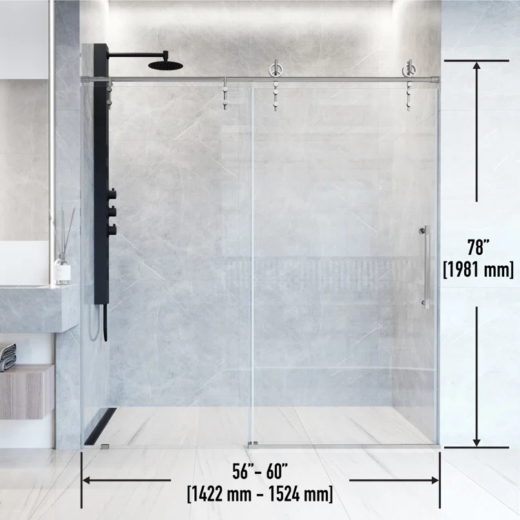 Hamilton 56-60" W x 78" H Sliding Frameless Shower Door with 3/8" Clear Glass