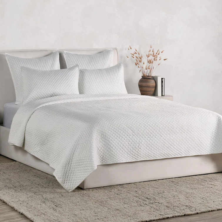 White Quilted Sateen Cotton Standard Pillow Sham