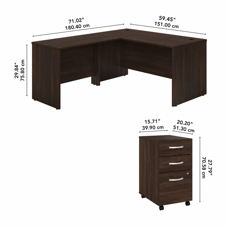 Bush Business Furniture Studio C L Shaped Desk with Mobile File Cabinet and Return