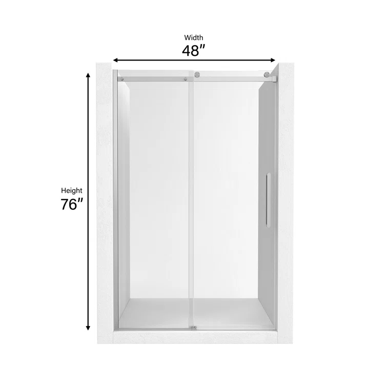 44"-48" W x 76" H Frameless Single Sliding Shower Door with Soft-Closing and Clear Tempered Glass