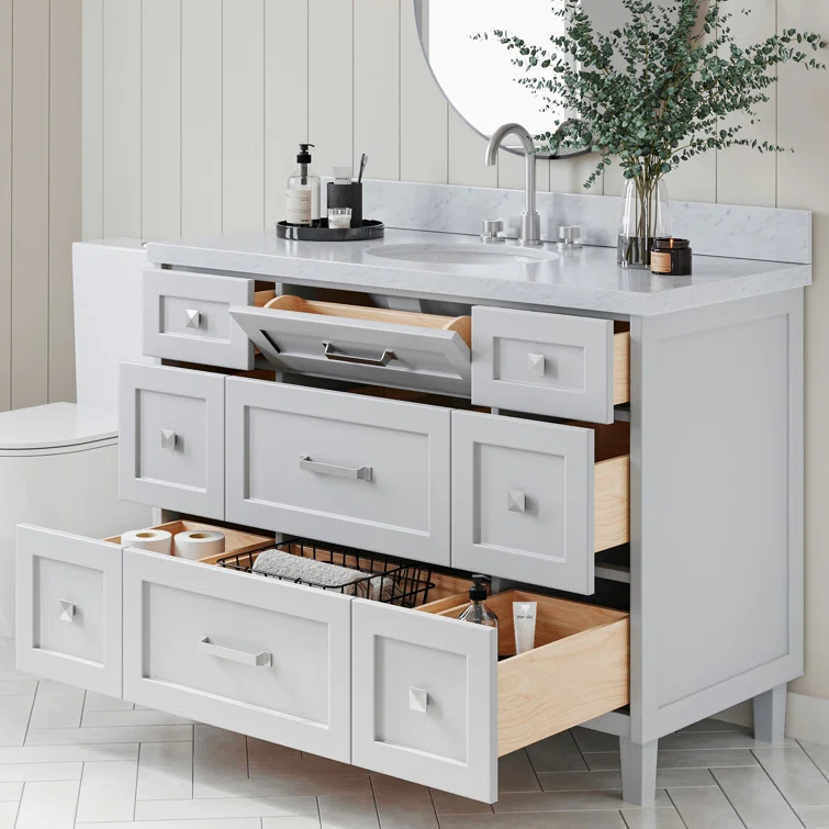 ARIEL Monrow 49 Single Sink Bathroom Vanity with Italian Carrara Marble Top