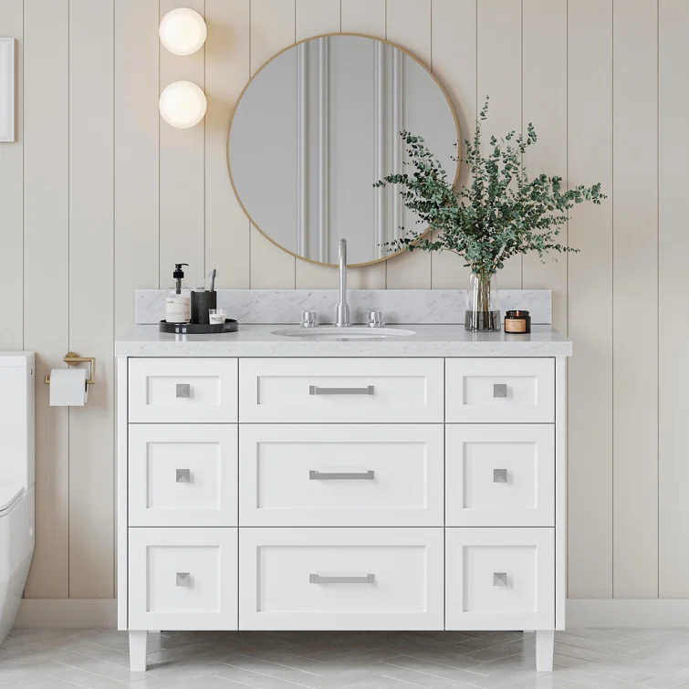 ARIEL Monrow 49 Single Sink Bathroom Vanity with Italian Carrara Marble Top
