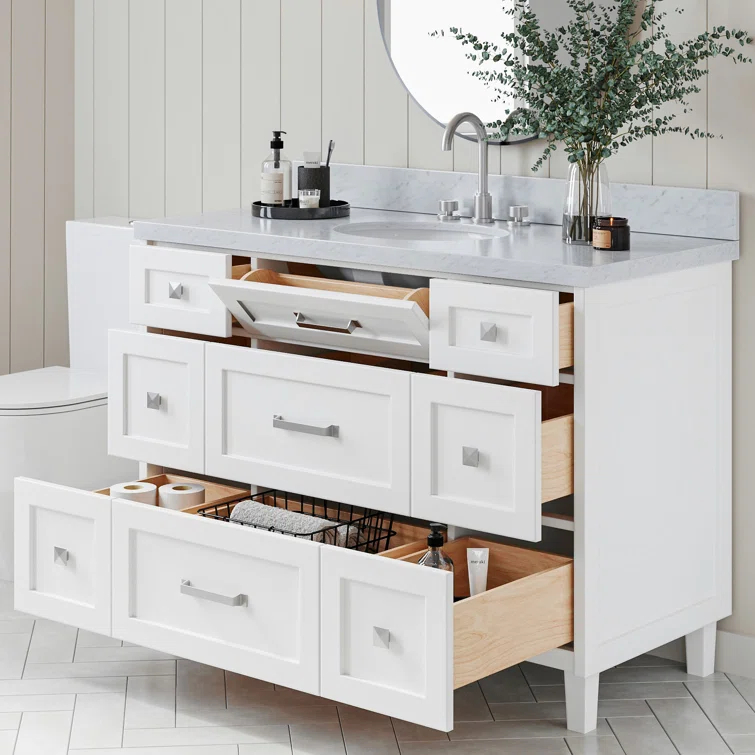 ARIEL Monrow 49 Single Sink Bathroom Vanity with Italian Carrara Marble Top