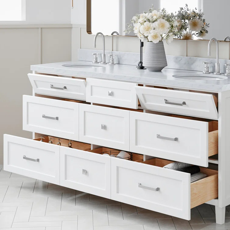 ARIEL Monrow 73 Double Sink Bathroom Vanity with Italian Carrara Marble Top