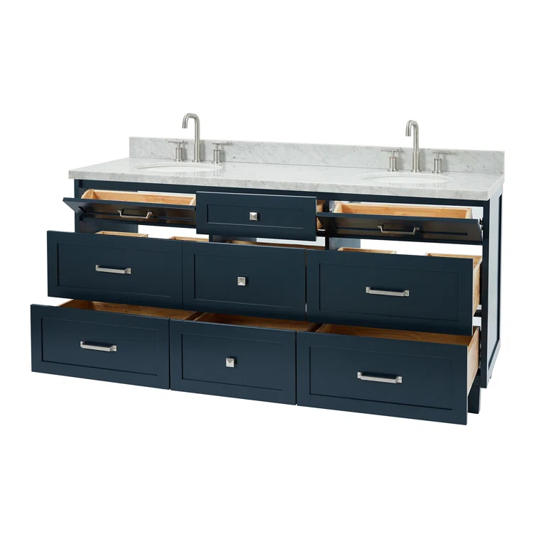 ARIEL Monrow 73 Double Sink Bathroom Vanity with Italian Carrara Marble Top