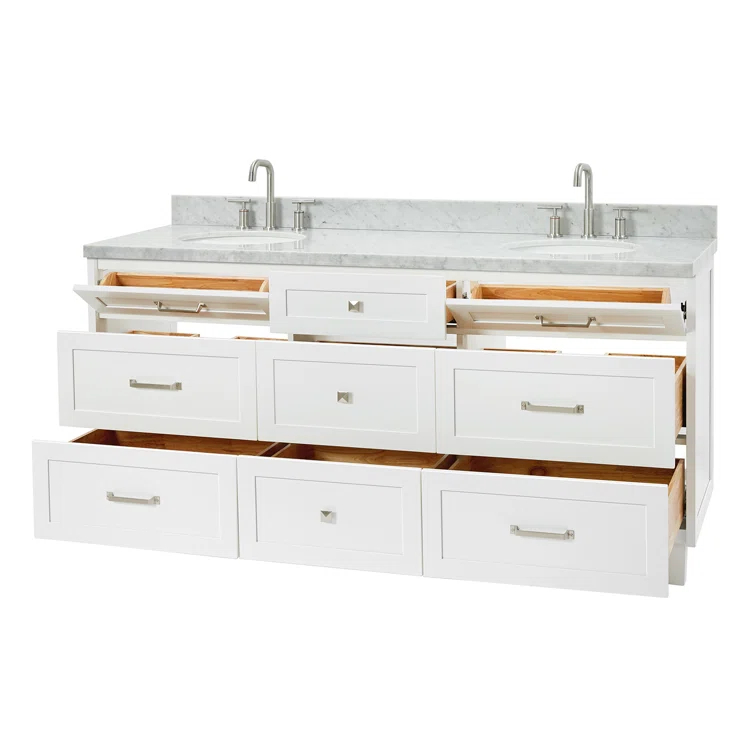 ARIEL Monrow 73 Double Sink Bathroom Vanity with Italian Carrara Marble Top
