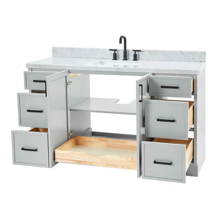 ARIEL Kelly 61 Single Sink Bathroom Vanity with Italian Carrara Marble Top