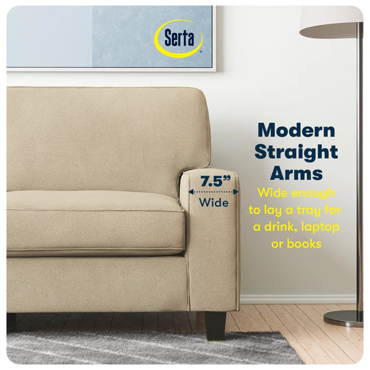 Serta Palisades 73" Track Arm Sofa, Easy Care Fabric, Soft Pillow Back, Pocket Coil Seat Cushions