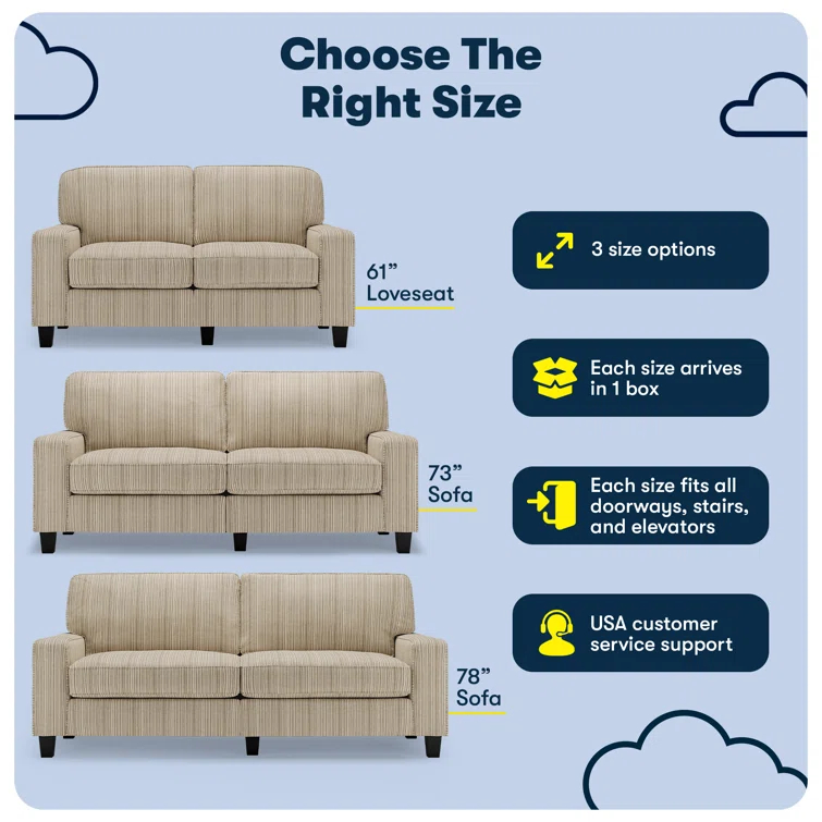 Serta Palisades 73" Track Arm Sofa, Easy Care Fabric, Soft Pillow Back, Pocket Coil Seat Cushions