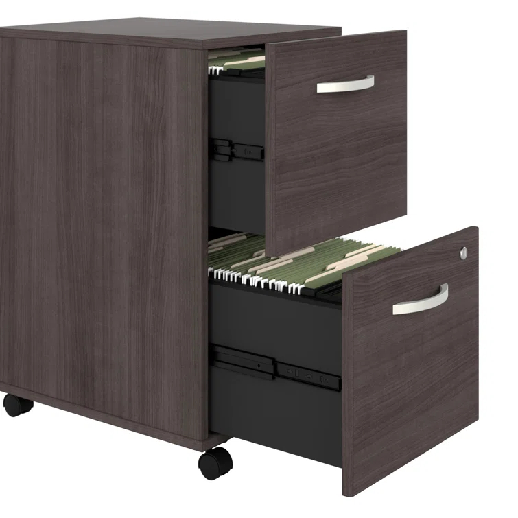 Studio C 72W x 36D Bow Front Desk and Credenza with Mobile File Cabinets