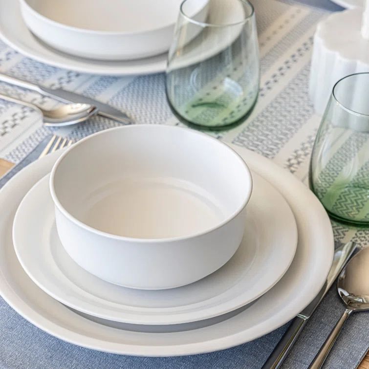over&back Rimmed 16-Piece Semi Hand-Finished Stoneware Dinnerware Set, Service for 4