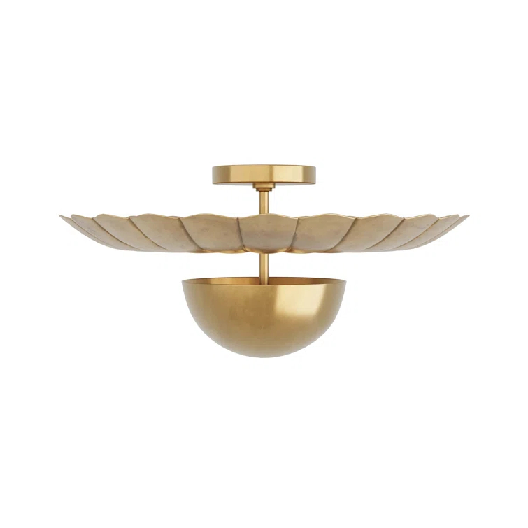 Antique Brass Lily Pad Semi-Flush Mount Ceiling Light