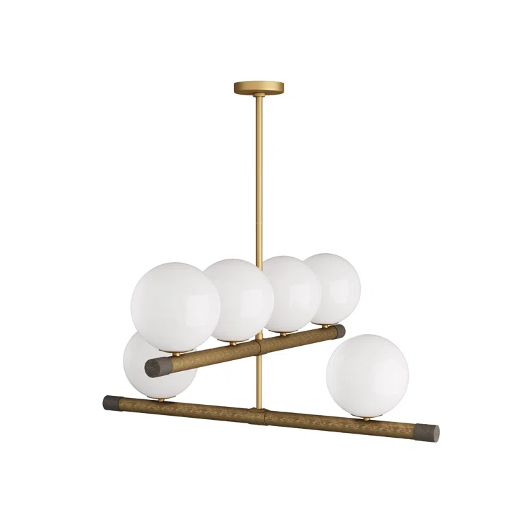 Mid-Century Modern Brass and Opal Glass Chandelier
