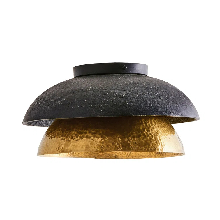 Antique Brass and Blackened Iron Dual Bowl Flush Mount