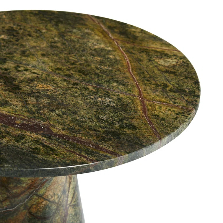 Icarius Green Marble and Metal Round Accent Table