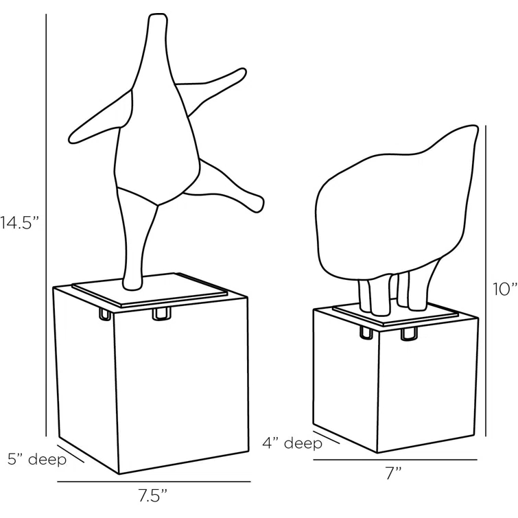 Abstract Dark River Stone Sculptures on Crystal Base, Set of 2